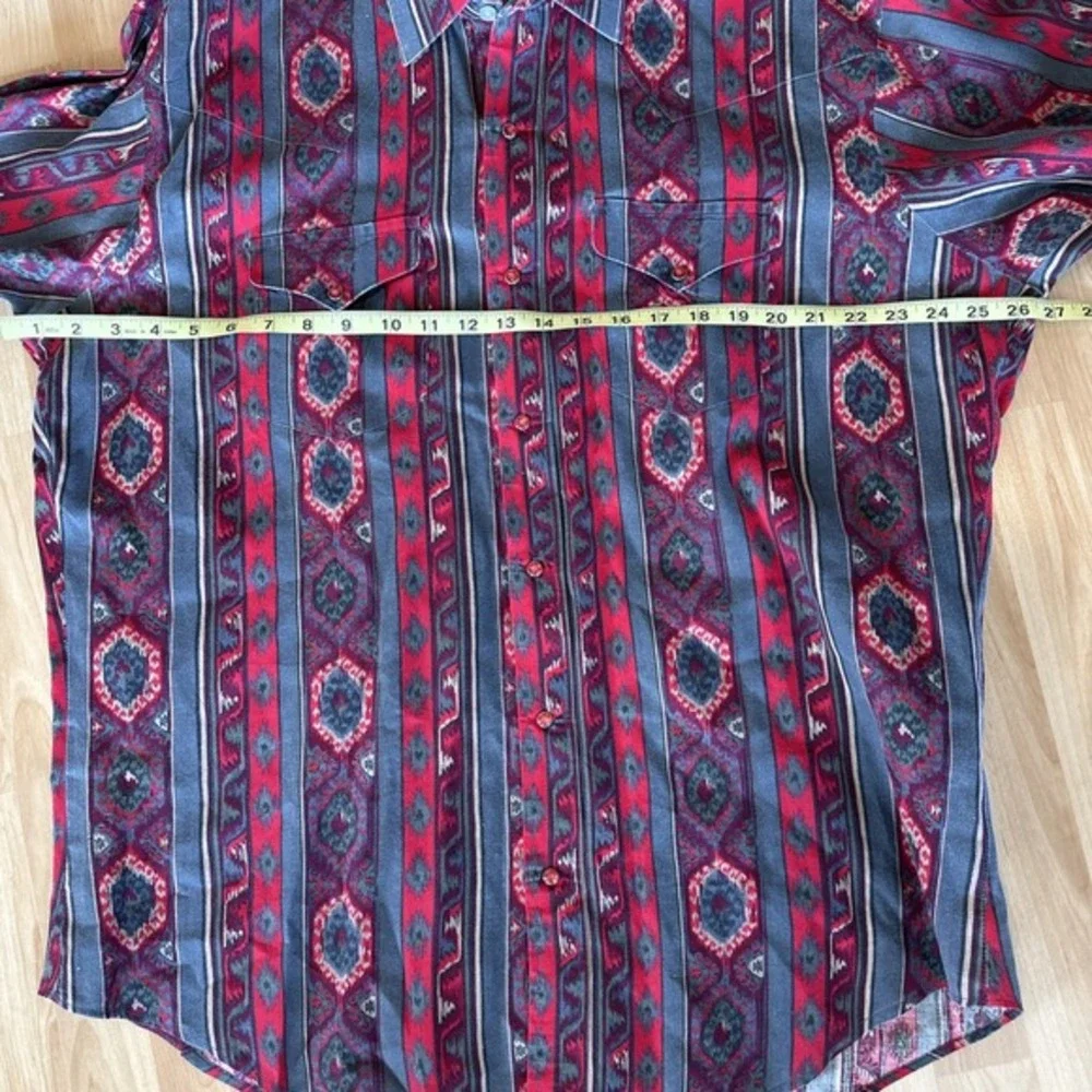 Vtg‎ Ruddock Bros Aztec Pearl Snap Shirt Red Pearl Snaps Western 17/34 Xl Tails - Picture 4 of 16